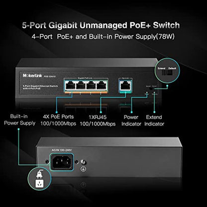 POE Mokerlink: 5-Port Gigabit POE Switch with 4 POE Ports – Side View