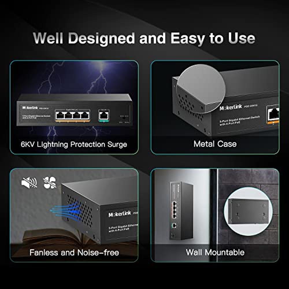 POE Mokerlink: 5-Port Gigabit POE Switch with 4 POE Ports – Packaging