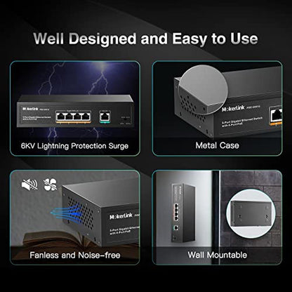 POE Mokerlink: 5-Port Gigabit POE Switch with 4 POE Ports – Packaging