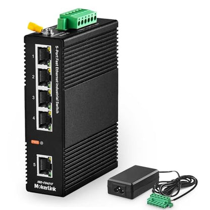 Network Switch: MokerLink 5 Port Industrial DIN-Rail – Front View