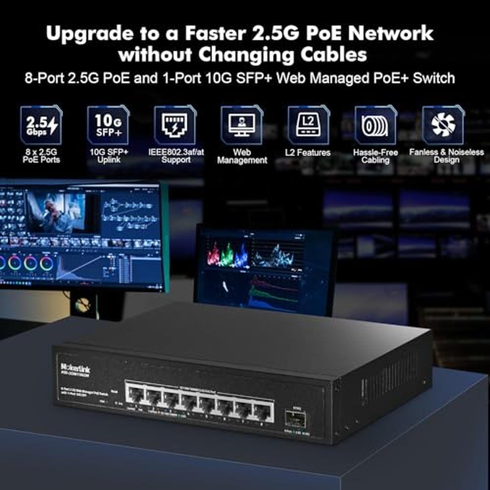 Port PoE Switch: MokerLink 8 Port 2.5 Gigabit PoE Web – Side View
