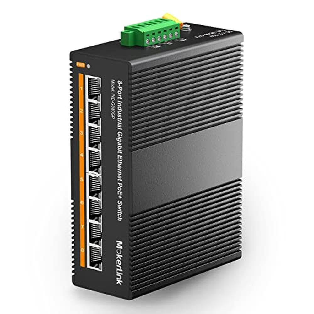 PoE Switch: MokerLink 8 Port Gigabit Industrial DIN-Rail – Front View