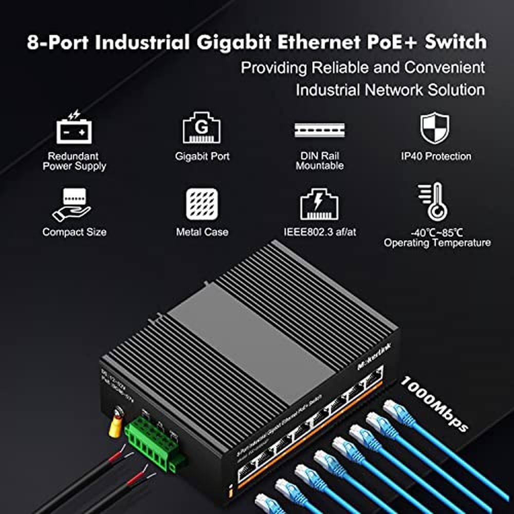 PoE Switch: MokerLink 8 Port Gigabit Industrial DIN-Rail – Side View
