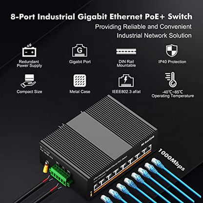 PoE Switch: MokerLink 8 Port Gigabit Industrial DIN-Rail – Side View