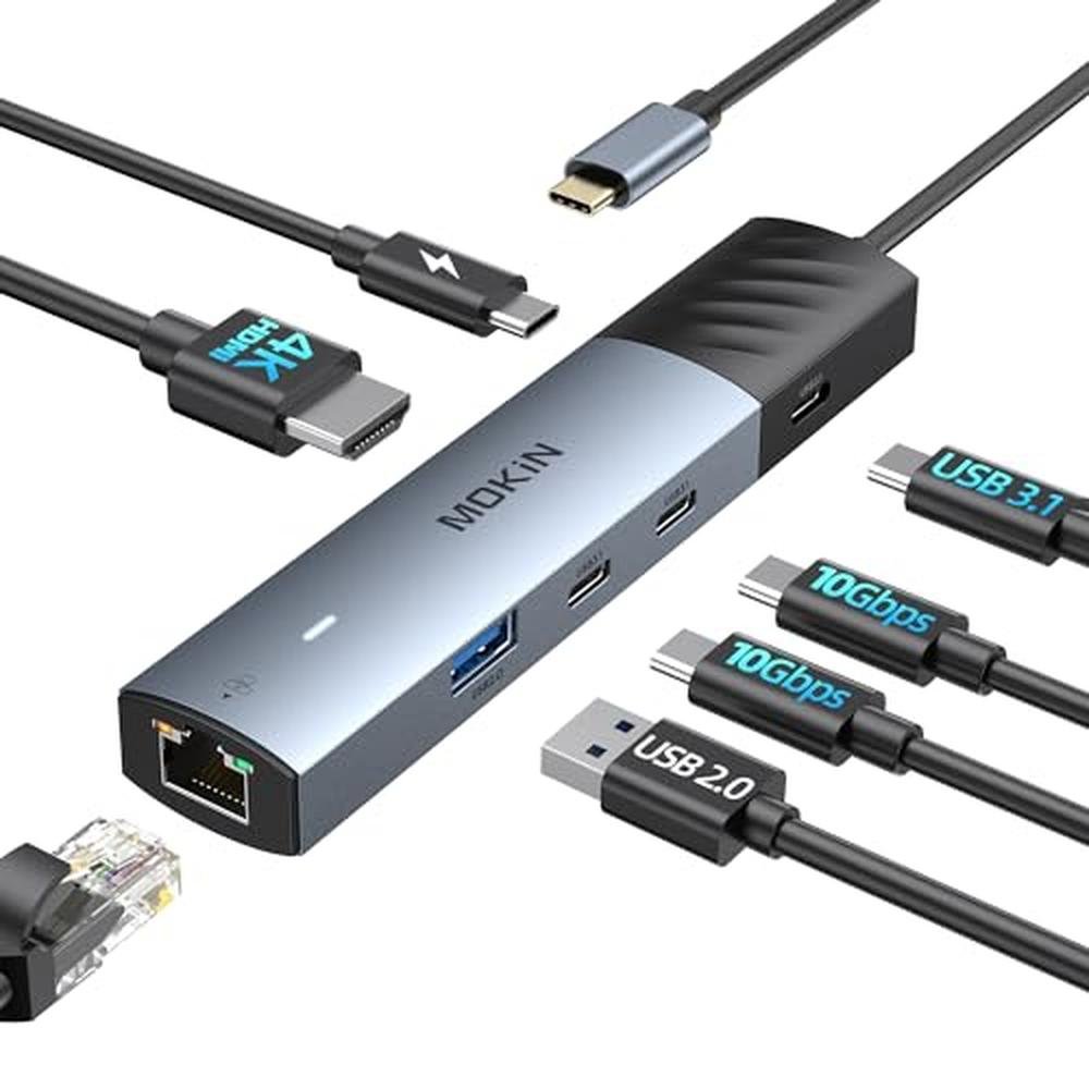 10gbps MacBook Pro Hub: Mokin 7-in-1 USB-C Adapter – Front View