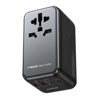 Travel Adapter: MOMAX 100W Universal 5-in-1 GaN – Front View