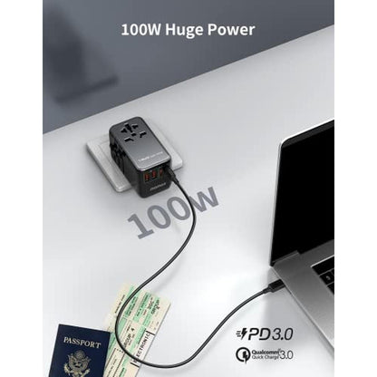 Travel Adapter: MOMAX 100W Universal 5-in-1 GaN – Close-up Detail