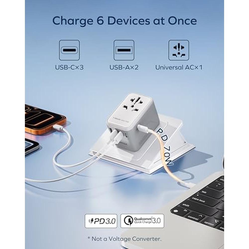 Travel Adapter: MOMAX 6-in-1 Universal Travel Adapter GaN – Close-up Detail