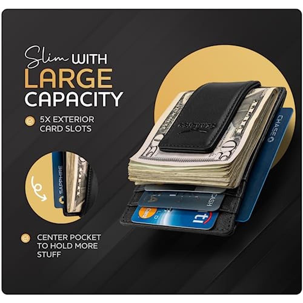Money Clip Leather Wallet For Men Slim Front Pocket RFID – Side View