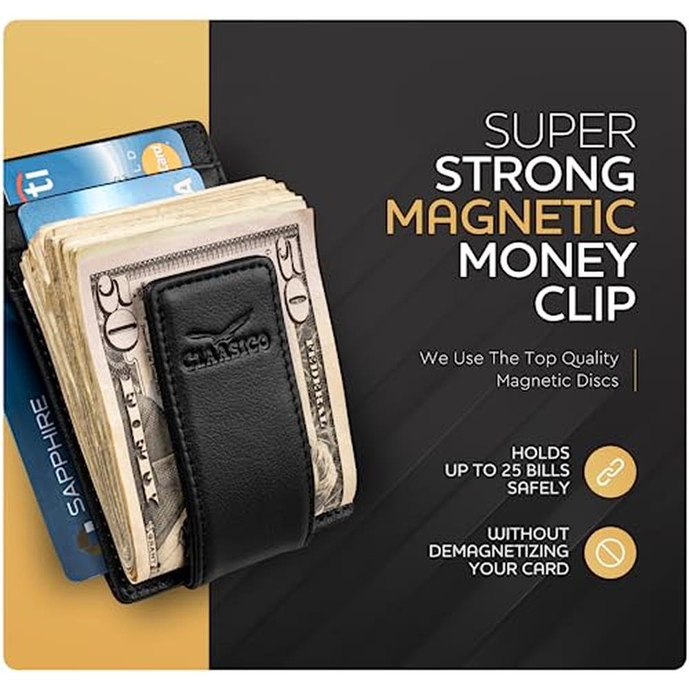 Money Clip Leather Wallet For Men Slim Front Pocket RFID – Close-up Detail