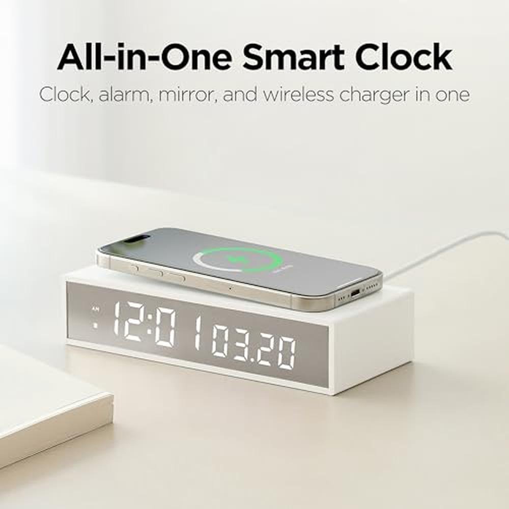 Clock 15W: Mooas Slim Edge Mirror Wireless Charging Clock – Side View
