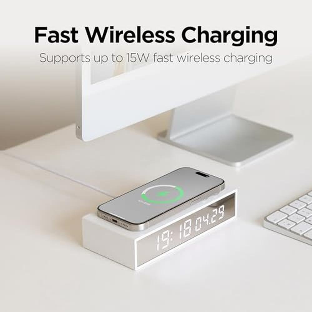 Clock 15W: Mooas Slim Edge Mirror Wireless Charging Clock – Close-up Detail