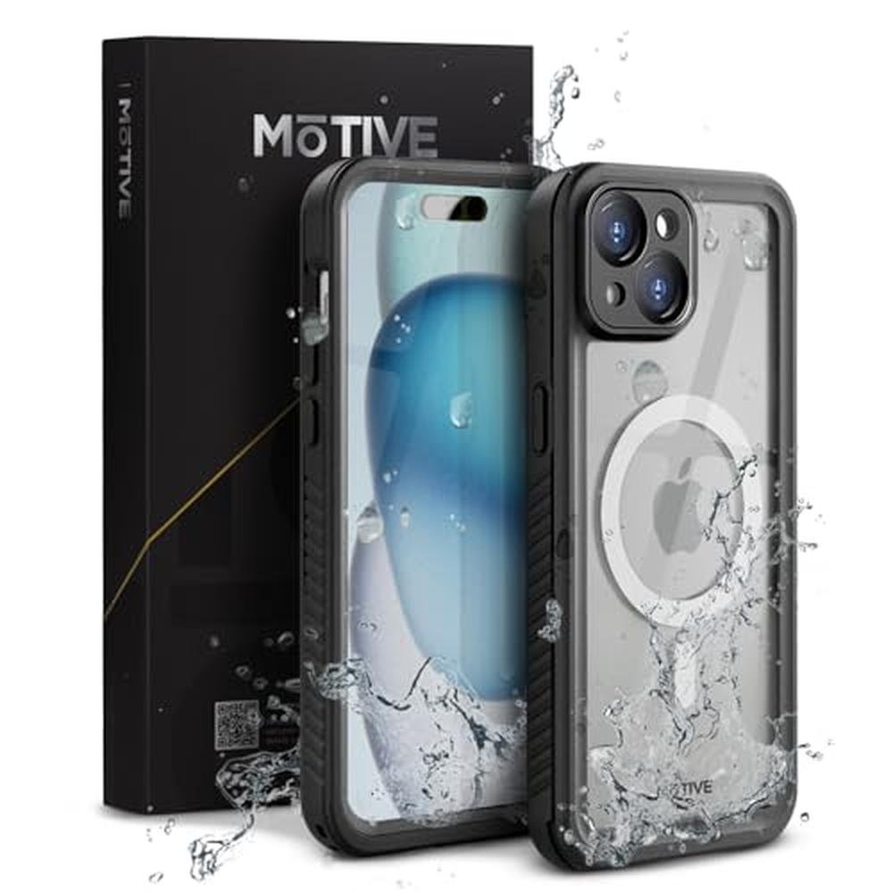 Case iPhone 15: MOTIVE Waterproof Case with Built-in Screen – Front View