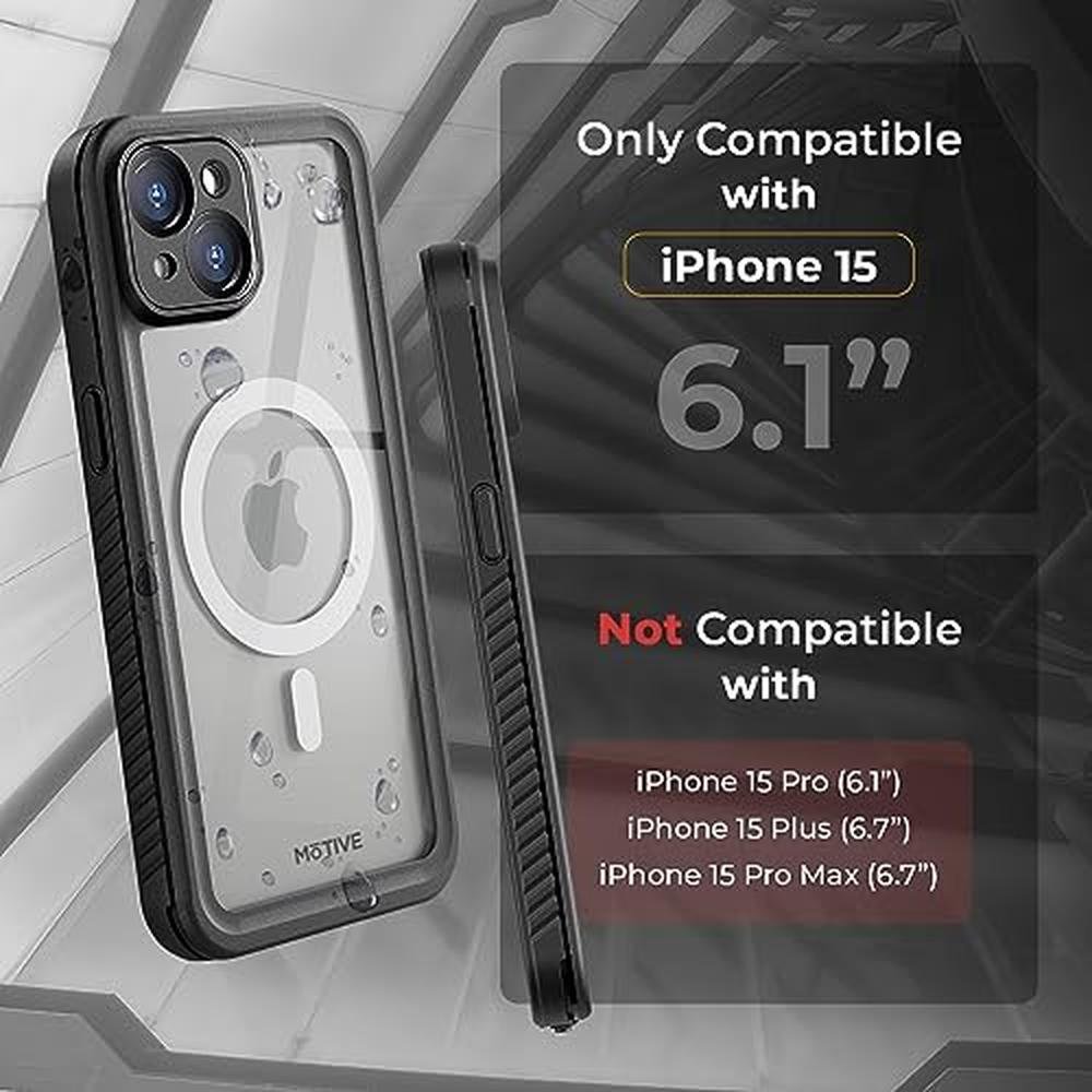 Case iPhone 15: MOTIVE Waterproof Case with Built-in Screen – Side View