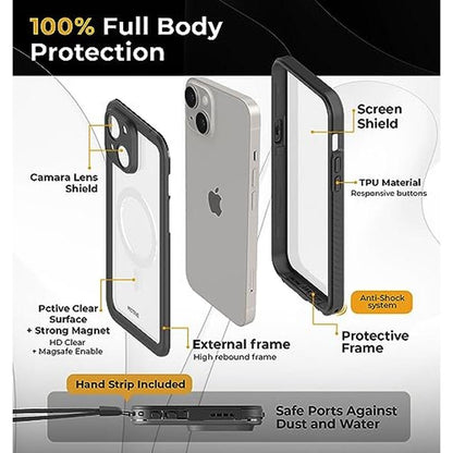Case iPhone 15: MOTIVE Waterproof Case with Built-in Screen – Close-up Detail
