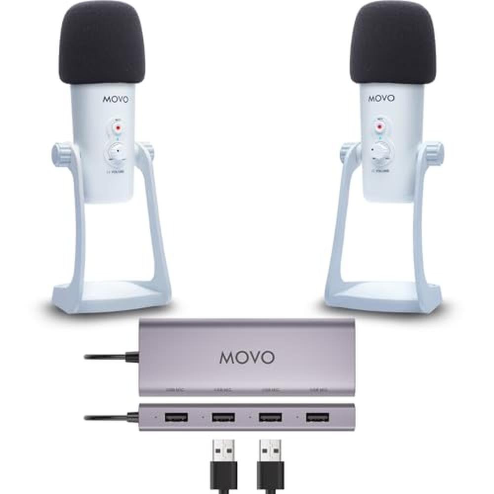 Movo USB Podcast Equipment Bundle for 2 USB Interface with – Front View