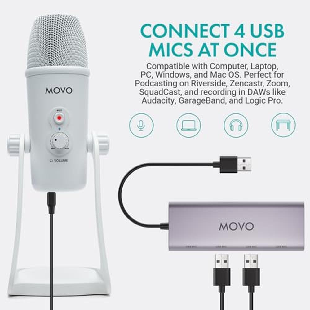 Movo USB Podcast Equipment Bundle for 2 USB Interface with – Side View