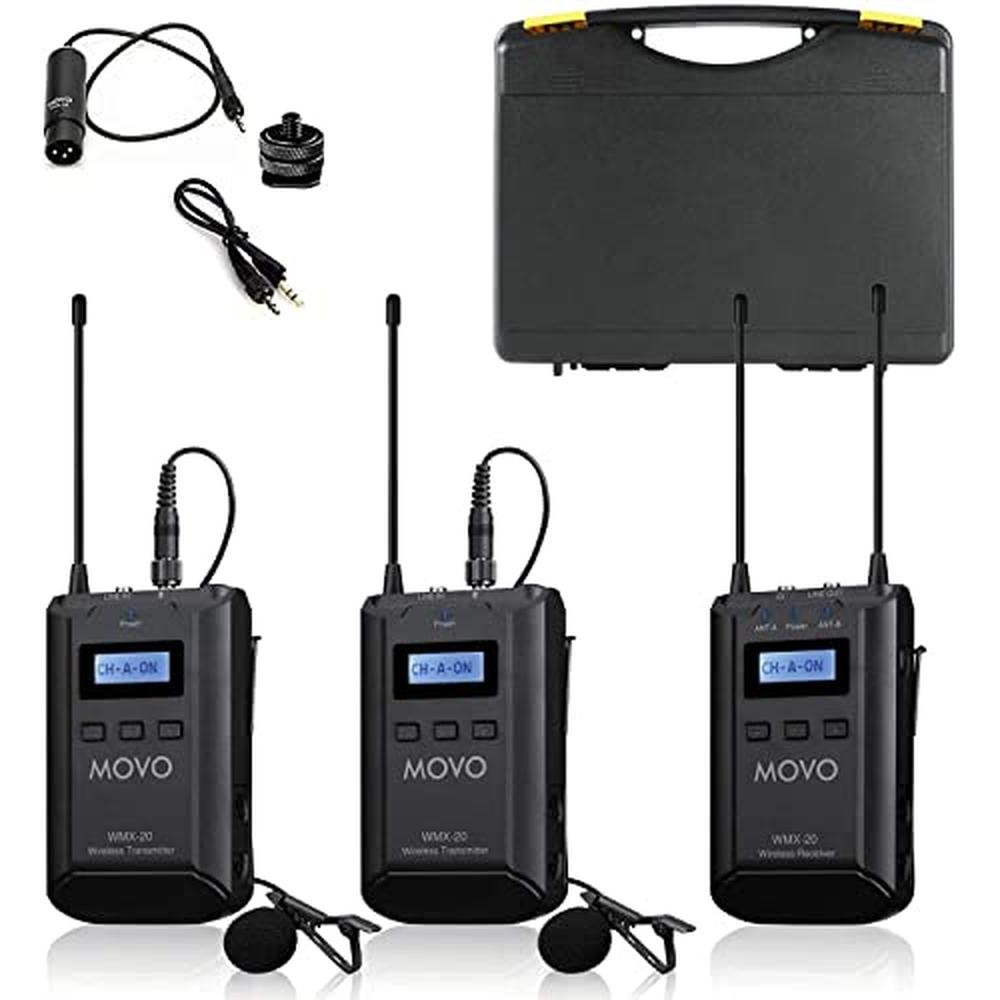 Movo WMX-20-DUO: 48-Channel UHF Wireless Lavalier – Front View