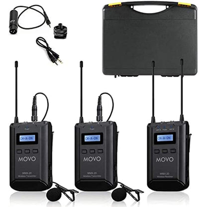 Movo WMX-20-DUO: 48-Channel UHF Wireless Lavalier – Front View