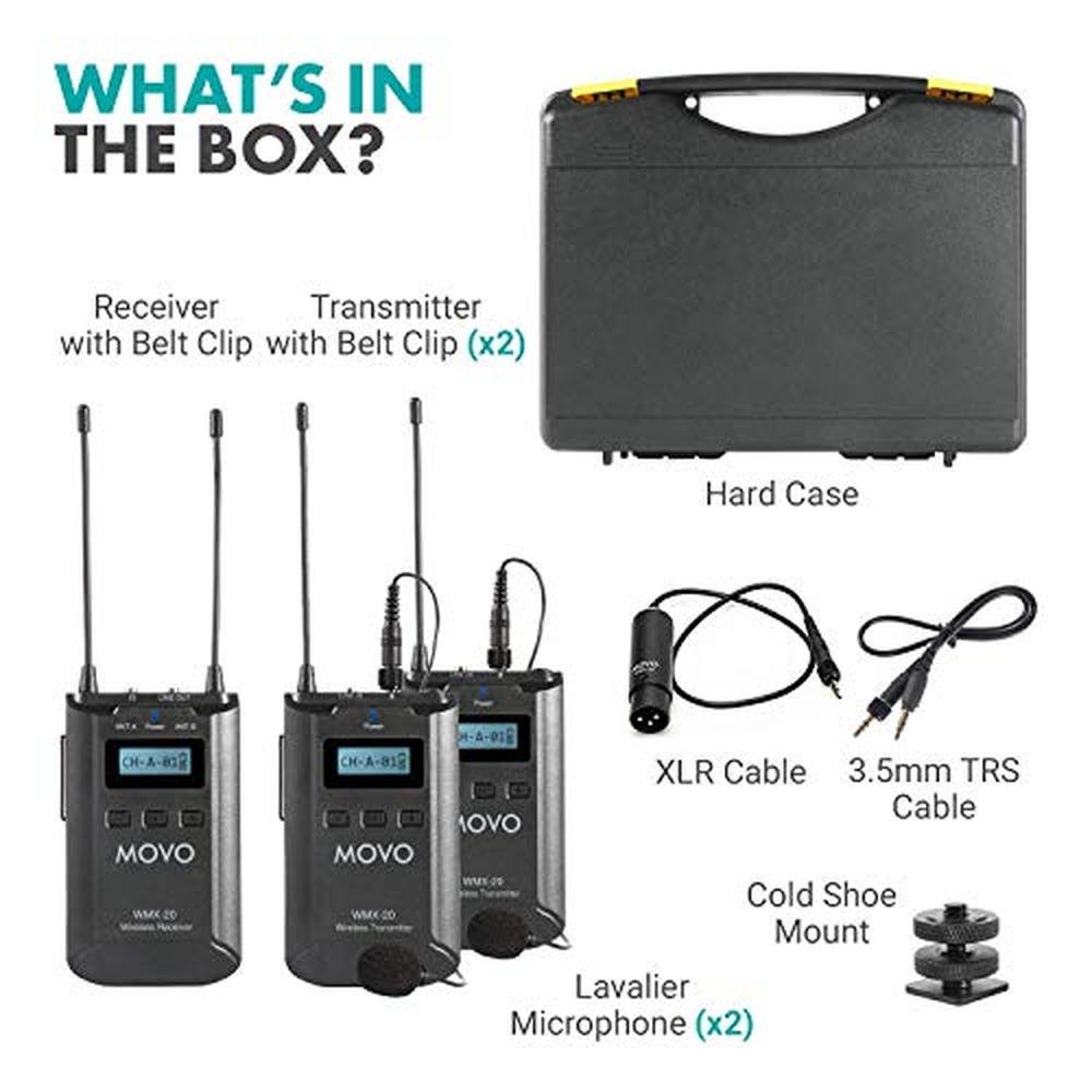 Movo WMX-20-DUO: 48-Channel UHF Wireless Lavalier – Side View