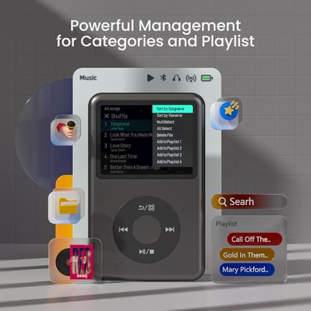MP3 Player with Bluetooth 128GB Portable Music Digital – Side View