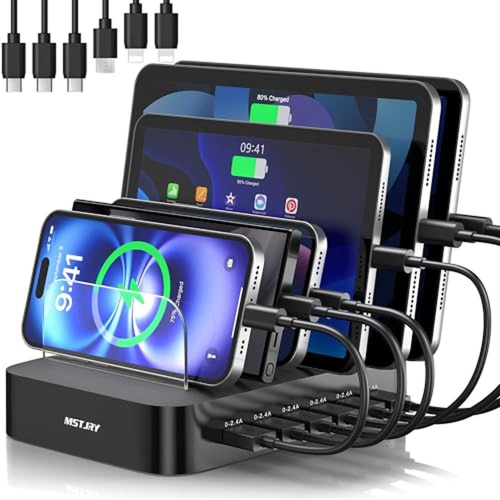 MSTJRY Charging Station for Multiple Devices : 6 Port USB – Front View
