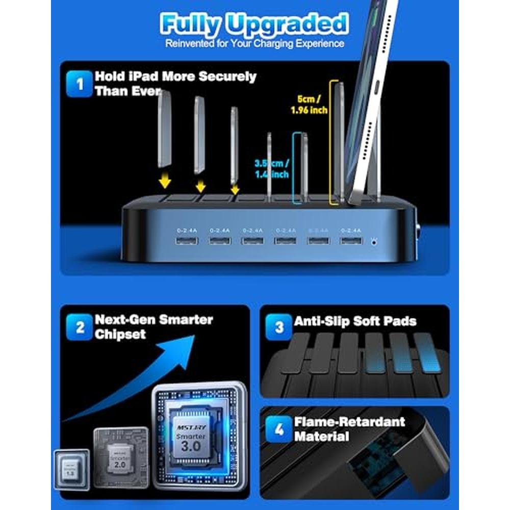 MSTJRY Charging Station for Multiple Devices : 6 Port USB – Side View