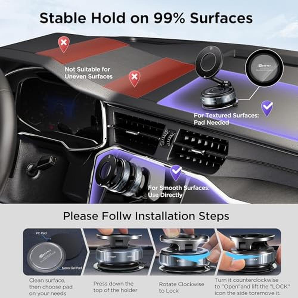 Phone Car Mount: MSXTTLY Vacuum Magnetic Phone Holder – In Use