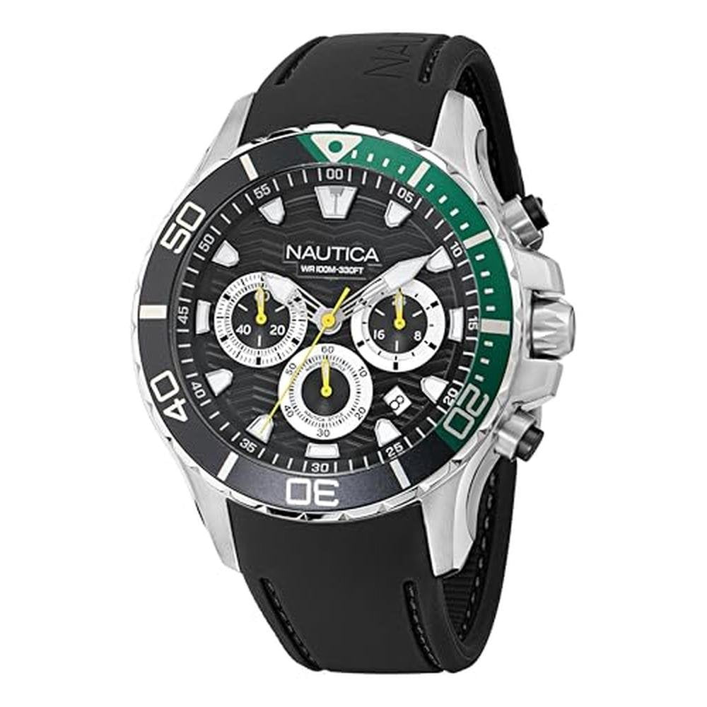 Nautica NST: Nautica Silicone Watch Black/Black/Silver – Front View