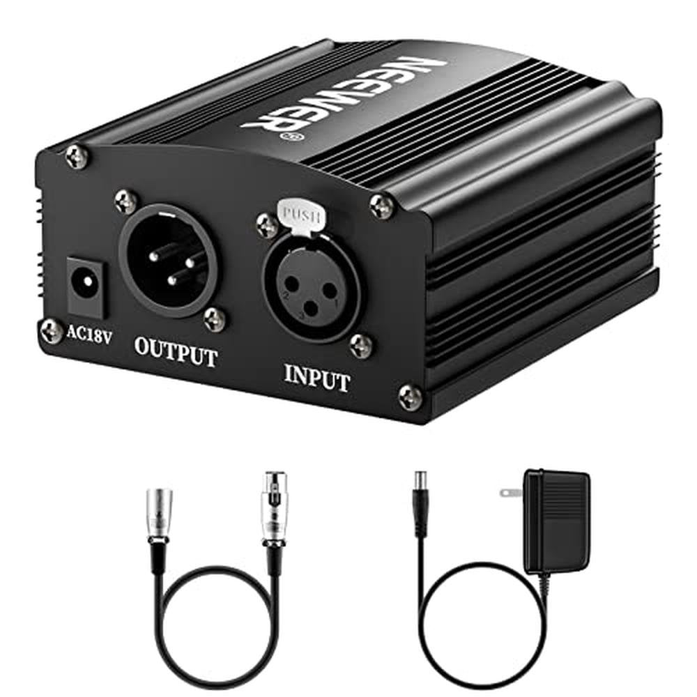 Neewer 1-Channel 48V Phantom Power Supply with Adapter – Front View