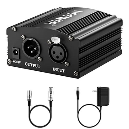 Neewer 1-Channel 48V Phantom Power Supply with Adapter – Front View