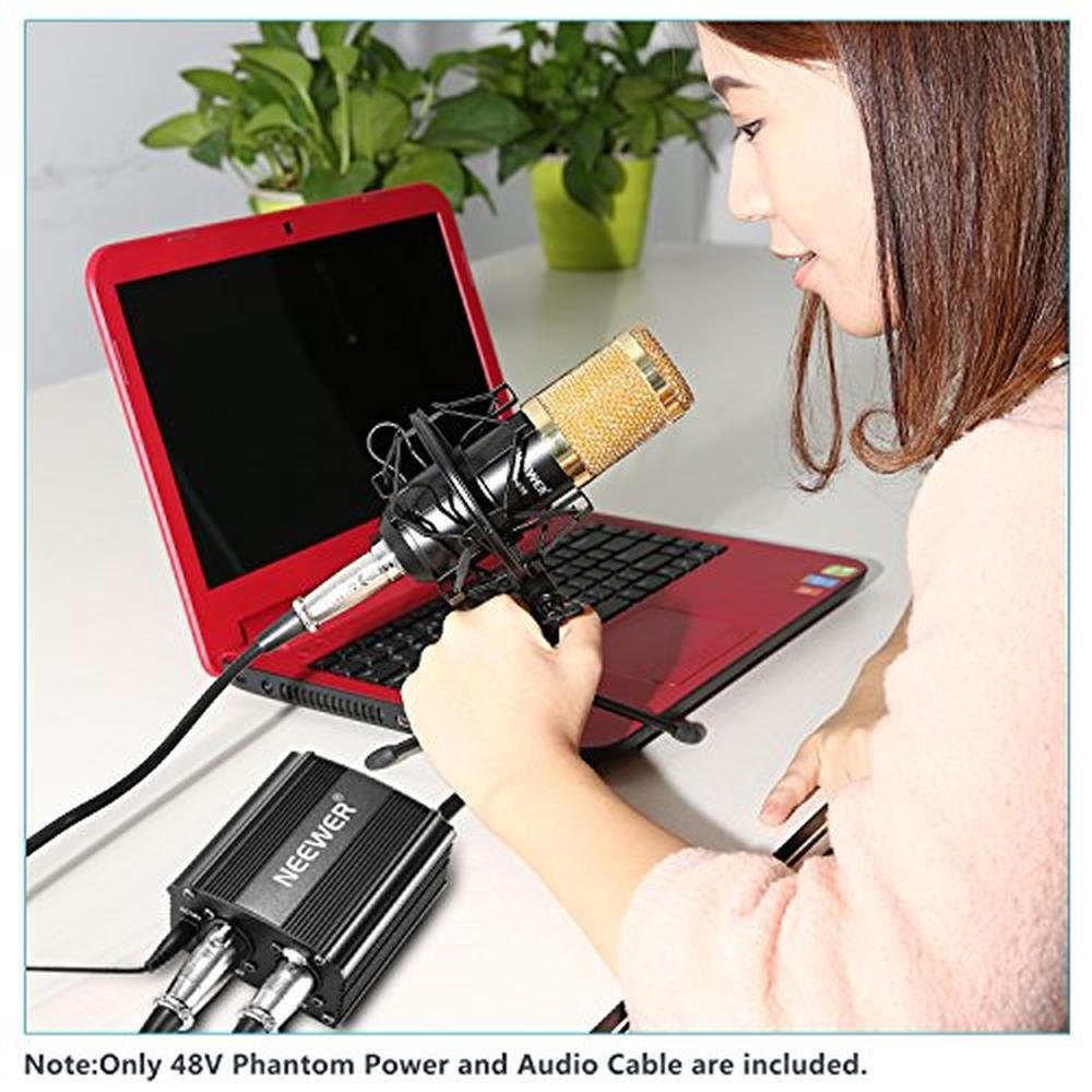 Neewer 1-Channel 48V Phantom Power Supply with Adapter – Side View