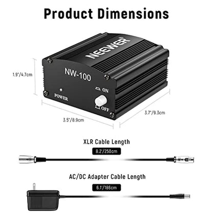 Neewer 1-Channel 48V Phantom Power Supply with Adapter – Close-up Detail