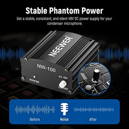 Neewer 1-Channel 48V Phantom Power Supply with Adapter – Packaging