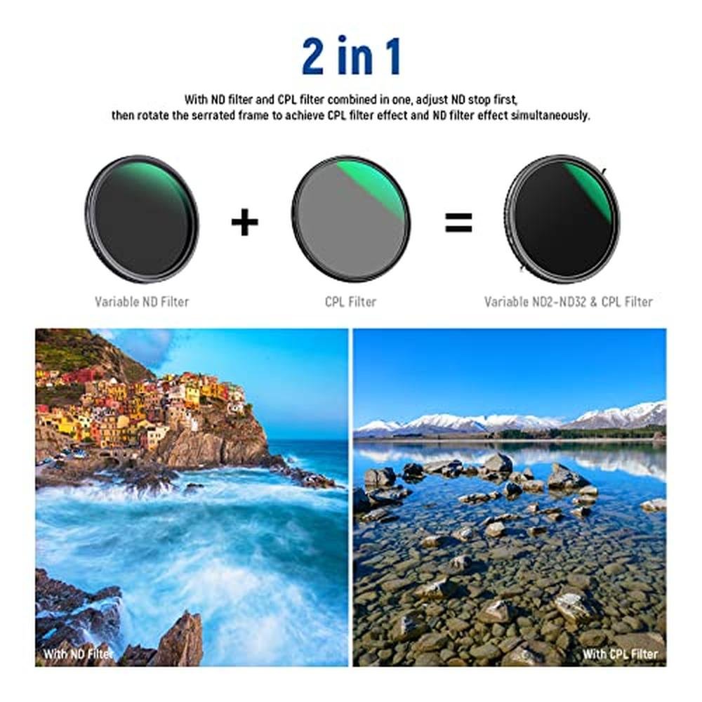 NEEWER 2 in 1 58mm Variable ND Filter ND2ND32&CPL – Side View