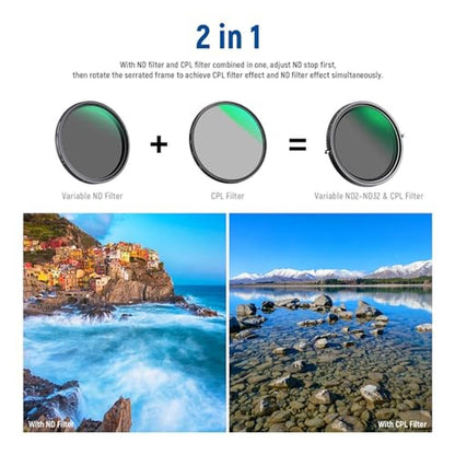 NEEWER 2 in 1 62mm Variable ND Filter ND2ND32&CPL – Side View