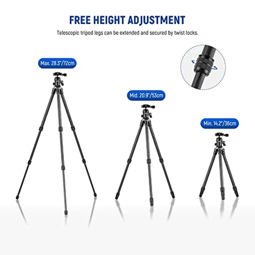 Camera Tripod: NEEWER 28-72cm Carbon Fiber Tripod – Side View