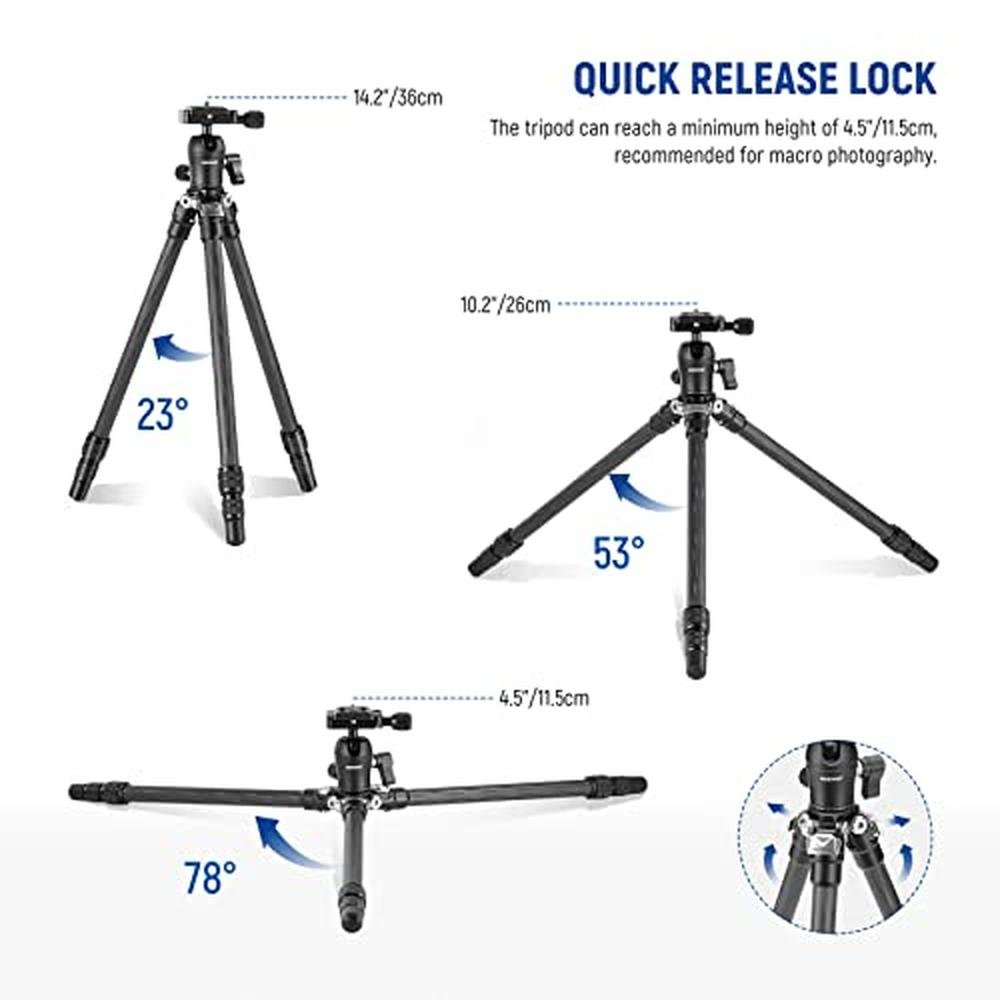Camera Tripod: NEEWER 28-72cm Carbon Fiber Tripod – Close-up Detail