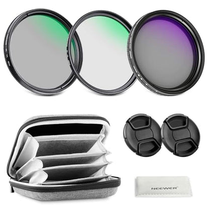 NEEWER 49mm Variable ND + CPL + UV Filter Kit (3 Pack) – Front View