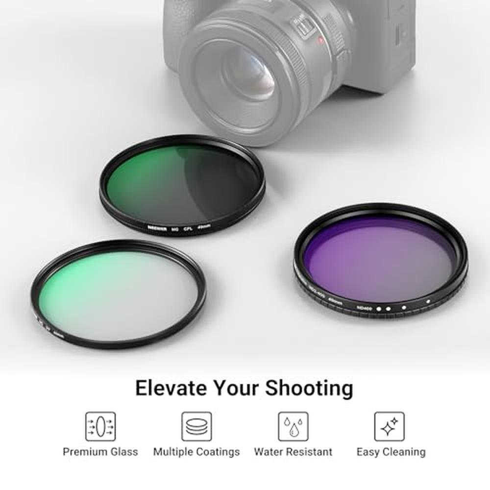 NEEWER 49mm Variable ND + CPL + UV Filter Kit (3 Pack) – Side View