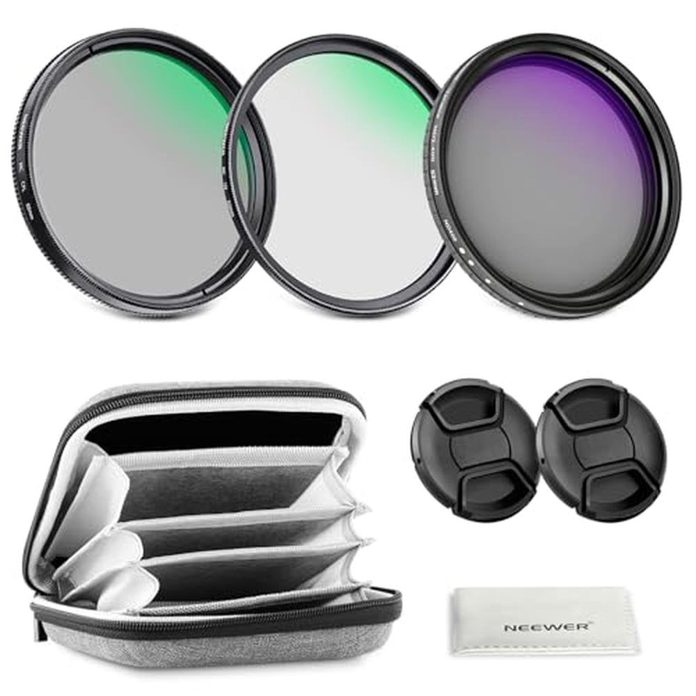 NEEWER 52mm Variable ND + CPL + UV Filter Kit (3 Pack) – Front View
