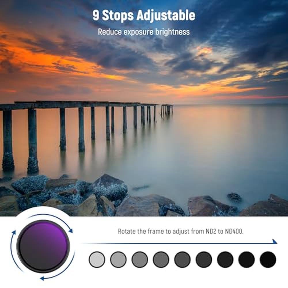NEEWER 58mm ND2-400 (1-9 Stops) Variable ND Filter with – Side View