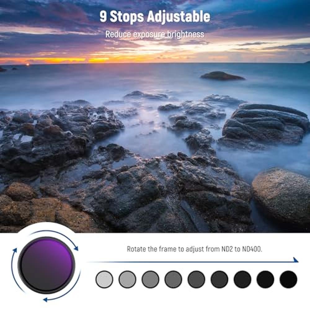 NEEWER 58mm Variable ND Filter ND2-400 (1-9 Stops) with 3X – Side View