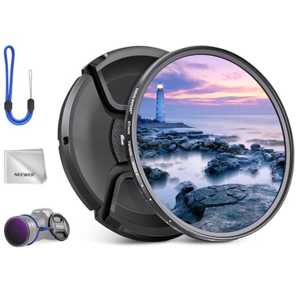 NEEWER 67mm ND2-32 (1-5 Stops) Variable ND Filter with Lens – Front View
