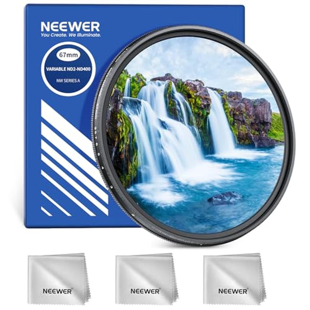 NEEWER 67mm Variable ND Filter ND2-400 (1-9 Stops) with 3X – Front View