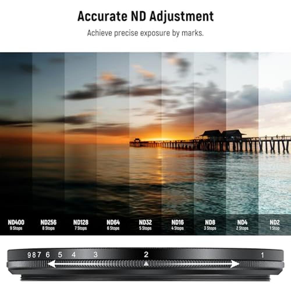 NEEWER 67mm Variable ND Filter ND2-400 (1-9 Stops) with 3X – Close-up Detail