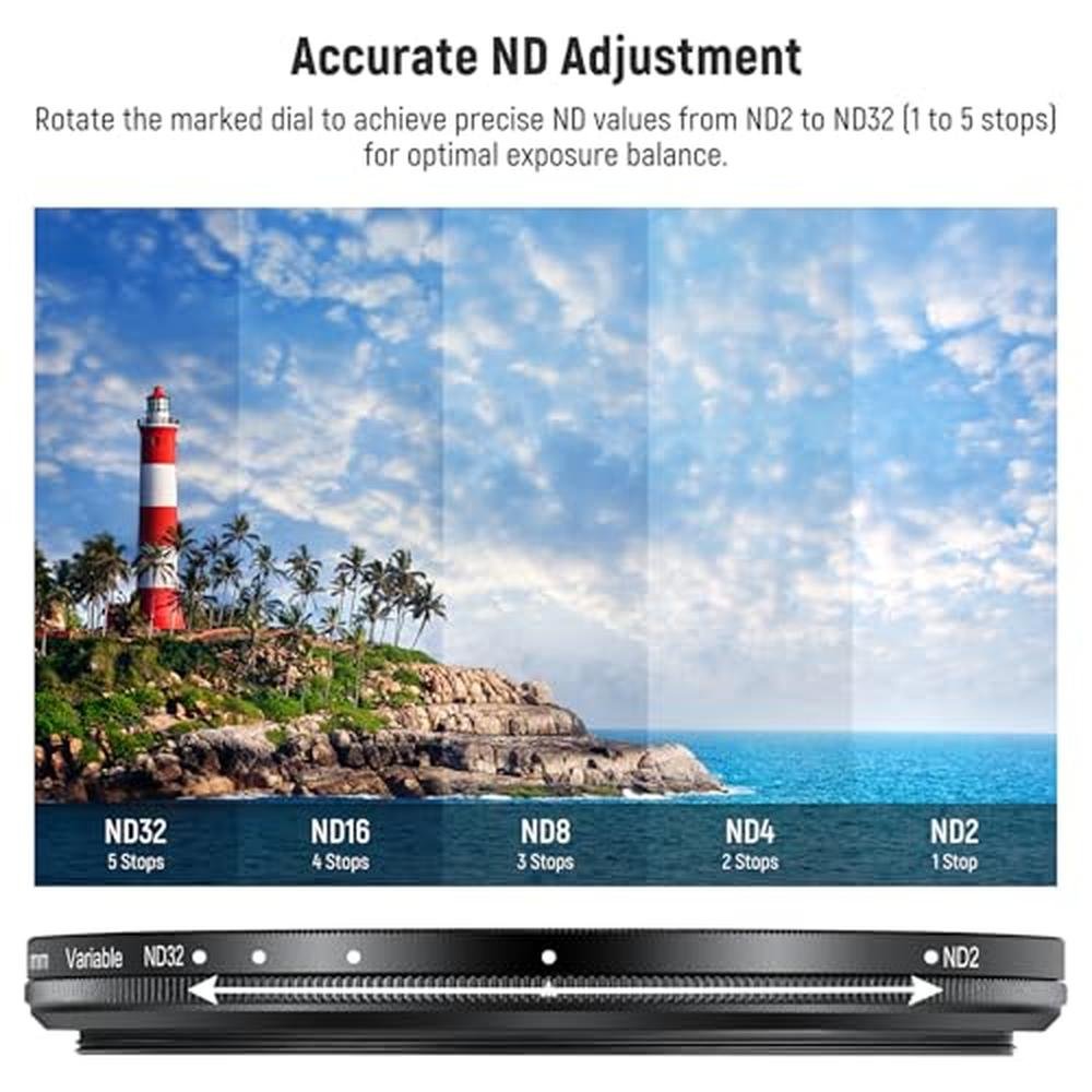NEEWER 72mm ND2-32 (1-5 Stops) Variable ND Filter with Lens – Close-up Detail