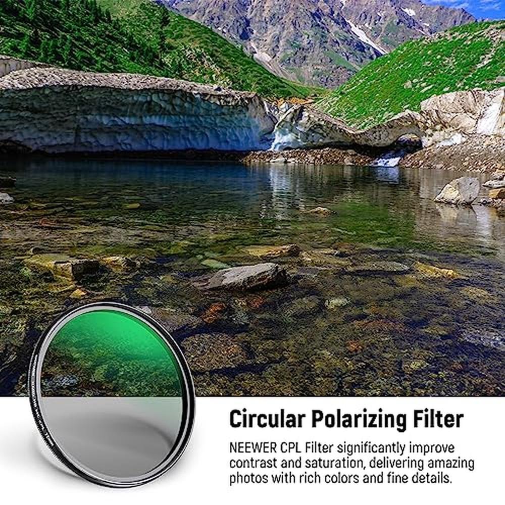 NEEWER 72mm Polarizer Filter: 24 Layer Multi Resistant Nano – Side View
