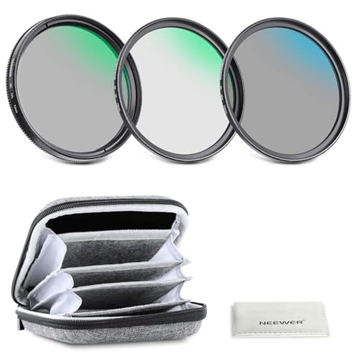 NEEWER 72mm UV/CPL/ND Lens Filter Kit with Hard Shell – Front View