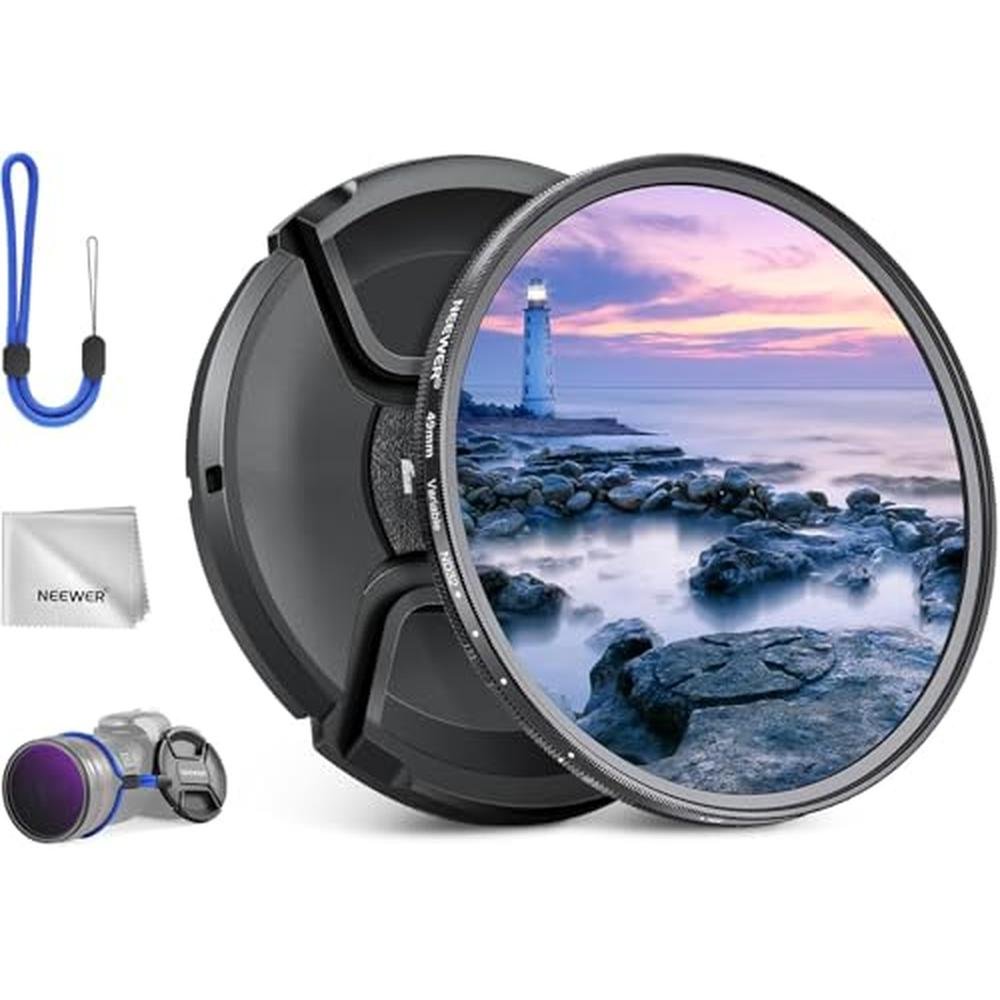 NEEWER 77mm ND2-32 (1-5 Stops) Variable ND Filter with Lens – Front View